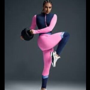 Contrast Color Block Zipper Front Jumpsuit